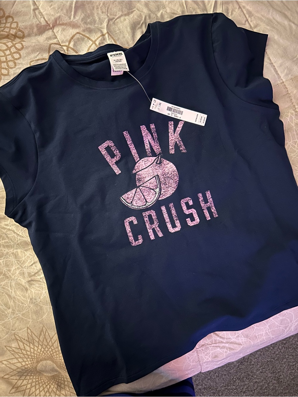 PINK Victoria's Secret Navy Short-Sleeve Tee with Pink Graphic